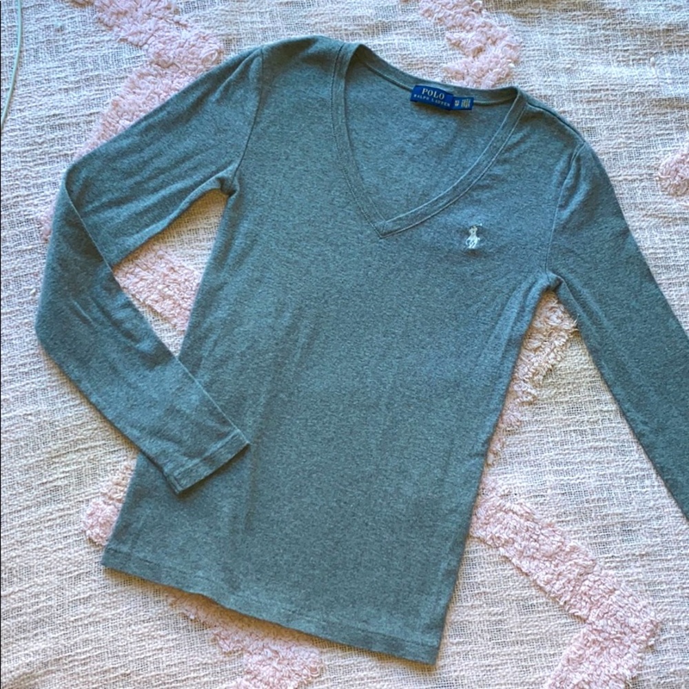SOLD Ralph Lauren Gray V-Neck Top Long Sleeve